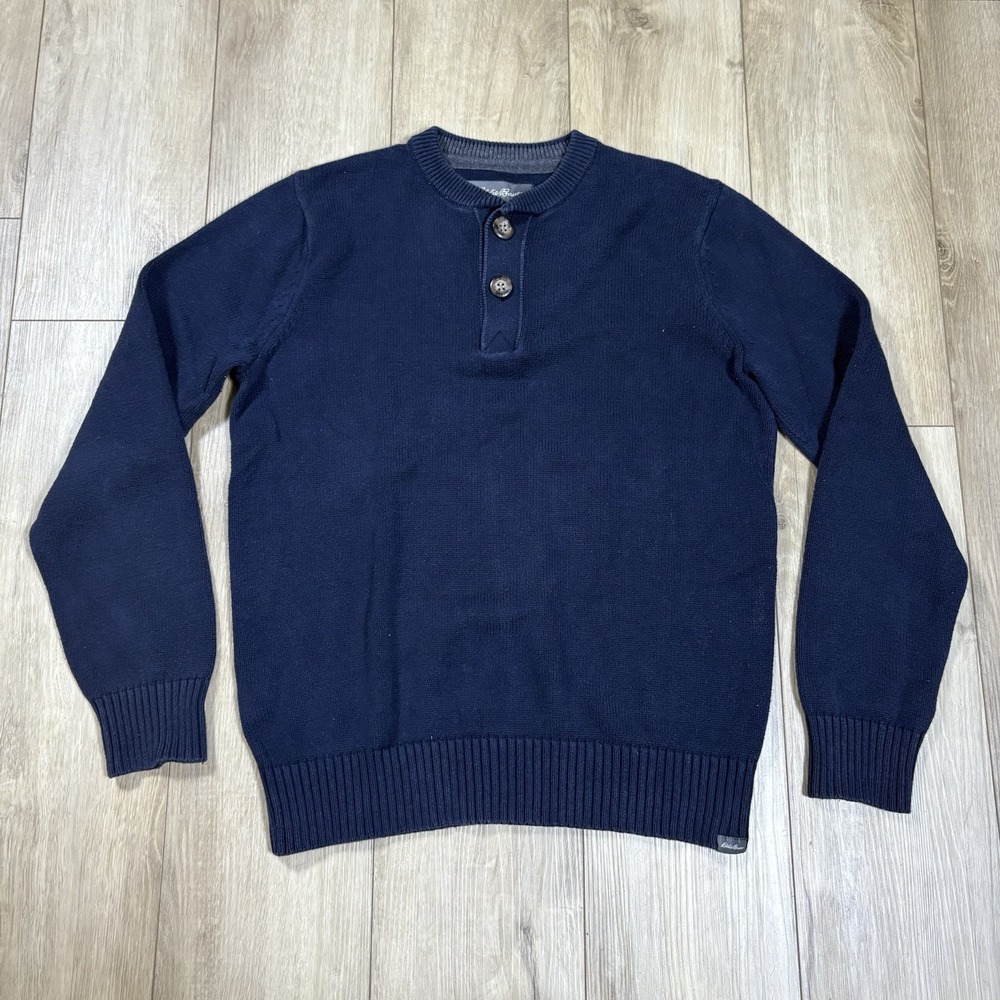 Eddie Bauer Sweater Mens Medium Blue Button Collar Pullover Knit‎ Classic Casual